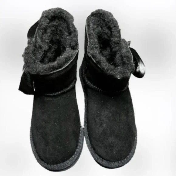 PAWZ by Bearpaw Black Bow Leather Boots Girls Size 13 - Picture 2 of 7